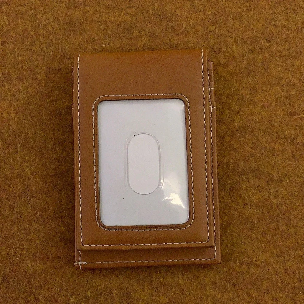 NFL Houston Texans OS Brown Faux Leather Magnetic Money Clip Wallet New